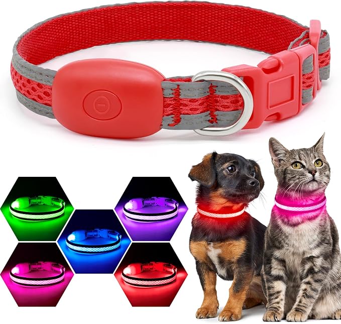 Flashseen LED Dog Collar, Light Up Dog Collar USB Rechargeable, Red, XS | Super Bright Lighted Dog Collar, Adjustable Breathable Mesh, Glow Collar for Dog Night Walking by Flashseen