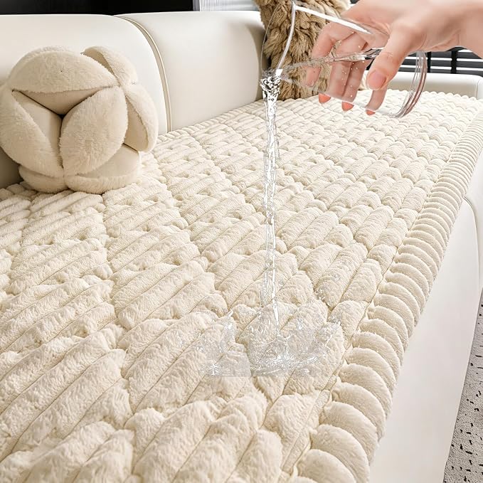 100% Waterproof Fuzzy Couch Cover for Dogs, Washable Non-Slip Pet Couch Covers for Sofa, Soft Thick Furniture Protector Sofa Slipcover Mat for Dogs (Beige, 27.5" x 59") by LavishCover