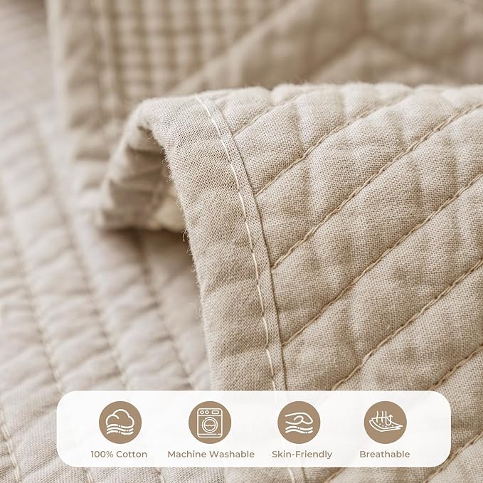 vctops Cotton Quilted Couch Covers for Sectional Sofa (Khaki,36"x82") | Geometric Washable Non Slip Sofa Slipcover for Dogs, Children, Pets Furniture Protector Cover - Image 3