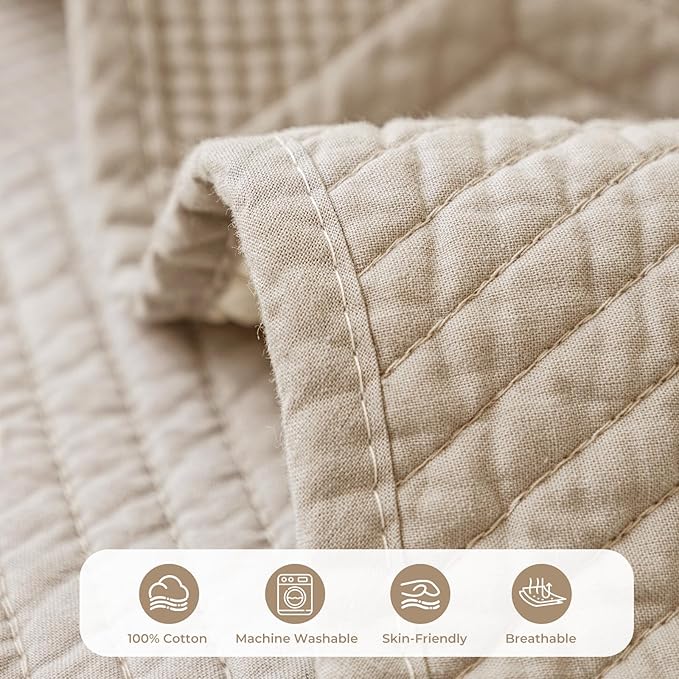 vctops Cotton Quilted Couch Covers for Sectional Sofa (Khaki,28"x47") | Geometric Washable Non Slip Sofa Slipcover for Dogs, Children, Pets Furniture Protector Cover - Image 3