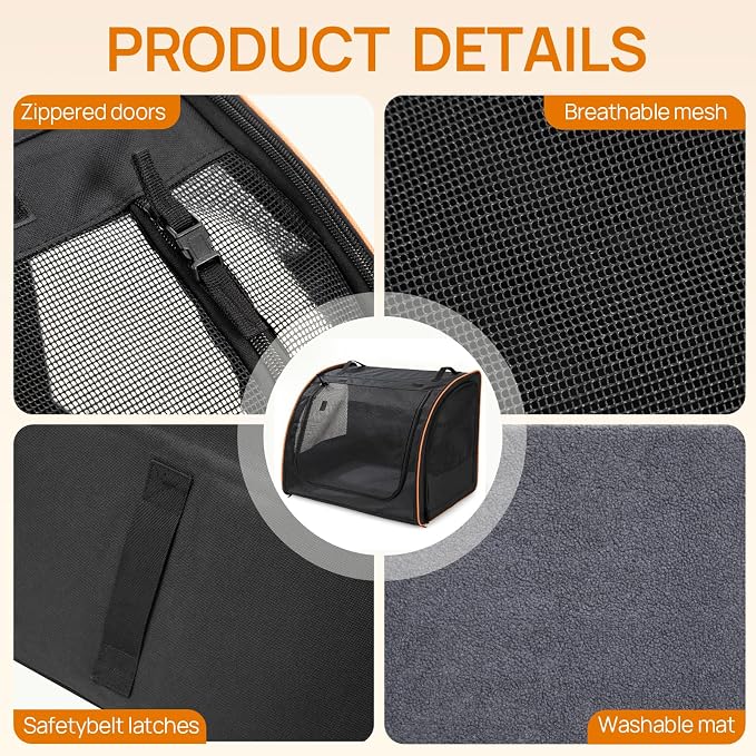 Dog Car Seat, Enclosed Carrier for Pets Travel Safety Dog Crate Soft-Sided Covered Car Kennel Carrier for Backseat for Medium Dogs - Image 4