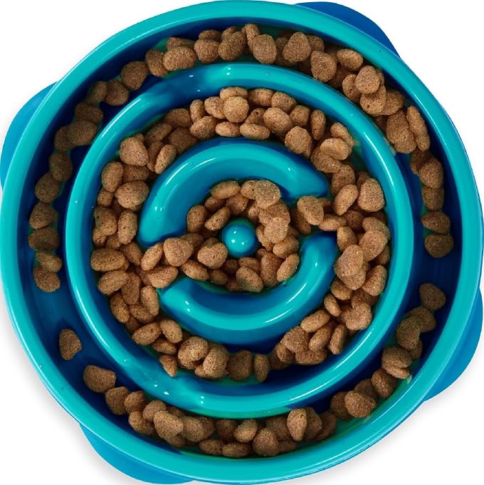 Outward Hound Fun Feeder Slo Bowl – Medium 2‑Cup Capacity, Slow Feeding, Small to Medium Dogs & Cats, Non-Slip, Turquoise, Drop Pattern | Slows Fast Eaters, Can Aid Digestion, Holds 2 Cups Dry or Wet Food, Non-Slip, Easy Clean, No BPA, Small to Medium ... by OutwardHound