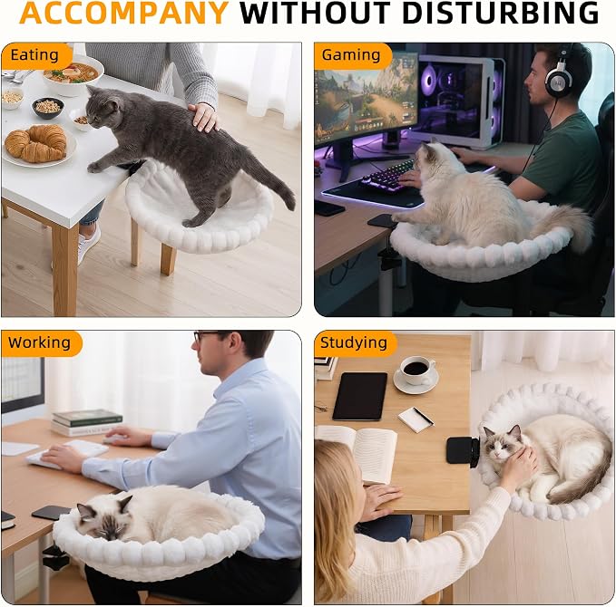 Cat Desk Bed - 2-in-1 Cat Hammock for Desk with Cooling Ice Silk & Premium Faux Rabbit Fur, 180° Foldable Space-Saving Cat Bed, Heavy Duty Anti-Tilting Clamp Holds Up to 40 lbs, Washable & Reversible - Image 5