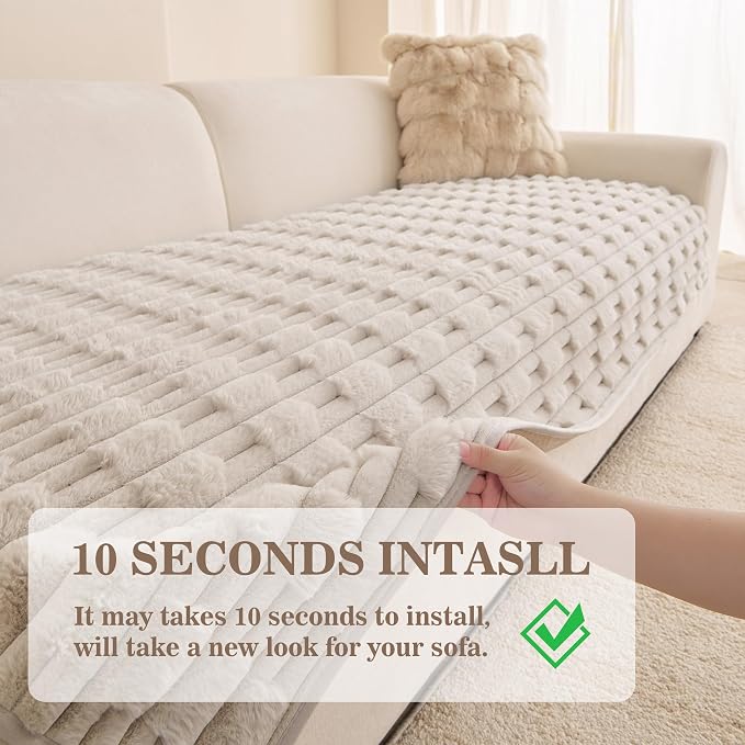 MYSKY HOME Couch Cover for Dogs, Plush Soft Sofa Cover Washable, Fuzzy Couch Covers for 3 Cushion Sofa Pet Friendly, Waterproof Non-Slip Sofa Slipcover Furniture Protector, Oatmeal, 35" x 83" - Image 6