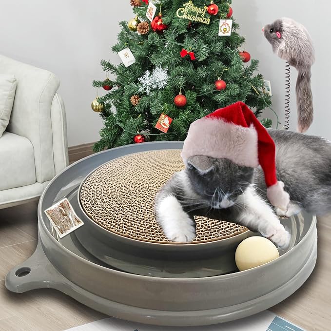 AUOON Cat Scratcher Toy with Ball Track for Indoor Cats and Kittens, Gray | 3 in 1 Interactive Cat Toy, Cat Scratch Pad with Cat Ball Toy and Cat Mouse Toy, for Chasing Exercise, Protect Furniture - Image 7