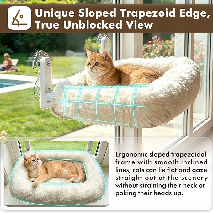 Zoratoo Foldable Cat Window Perch, Widened Cushion Cat Bed for Large Cats | L-White, Extra-Thick and Fluffy Bolster, Large Lying Space, Machine Washable, Cat Window Hammock with Sturdy Metal Frame - Image 4