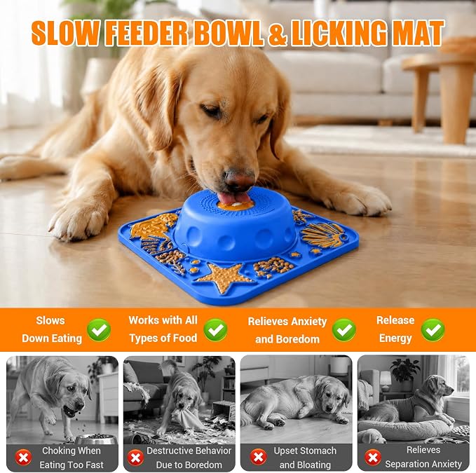 2-in-1 Slow Feeder Dog Bowl with Rolling Ball, Large Silicone Dog Lick Bowl | 16.9 Oz Puzzle Feeder Pet Bowl with Licking Pad for Liquid & Thick Treat, for Large Medium Dogs Enrichment & Anxiety Relief - Image 3