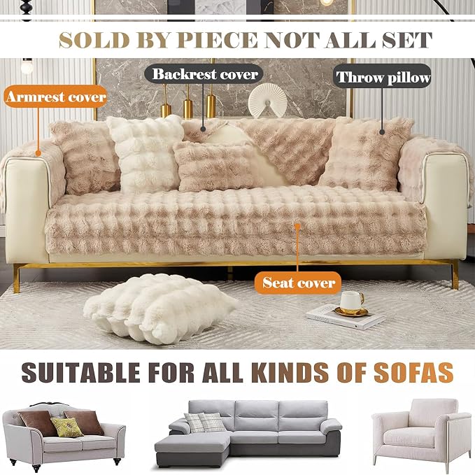 Faux Fur Couch Covers for Sofa Thick Fuzzy Sofa Covers for Dogs | Soft Warm Couch Cover Shaggy Fuzzy Sectional Sofa Cover Non-Slip Plush Sofa Slipcover Furniture Protector - Image 2