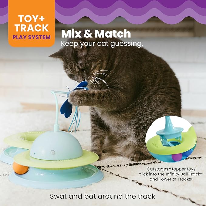 Catstages Infinity Ball Track for Cats, 3 Balls Included, 17.4" | Figure-8 Shaped Track with 2 Regular Balls + 1 Light-Up Ball, Bat & Swat Play, Compatible with Topper Toys, Cats & Kittens - Image 5