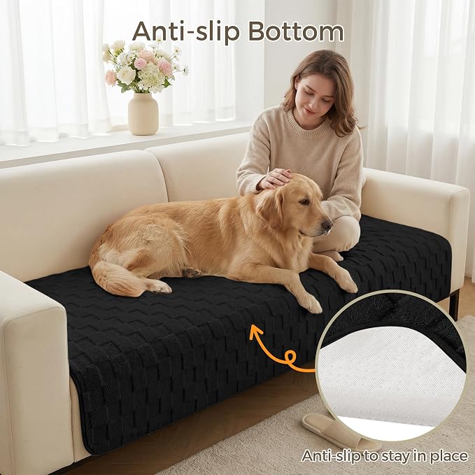 Foxdecor Couch Cover for Dogs Sofa Covers Non Slip Couch Pad Pet Friendly | Pet Couch Covers Washable Sofa Protector, Furniture Cover Couch Seat Protector for Living Room, Black 30x70 Inch - Image 4