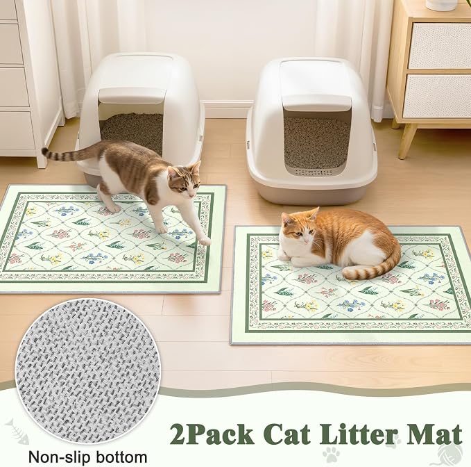 Bienbee Cat Litter Mat, 2 Pack 33" x 22" Machine Washable for Litter Boxes | Cat Litter Rug with Waterproof Backing, Non-Slip Grip and Soft On Kitty Paws to Catch Litter and Protect Floor - Image 2