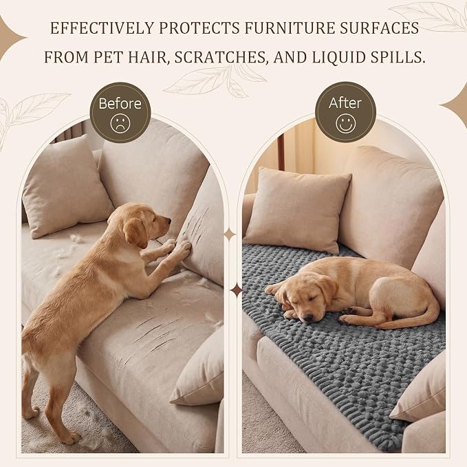 Frienda Pet Couch Cover for Sofa, 27.6 x 70.9 Inch Non-Slip Plush Sofa Slipcover, Washable Pet-Friendly Boho Dog Couch Cushion Protector, Thick Furniture Cover for Indoor Use, Dark Grey - Image 3