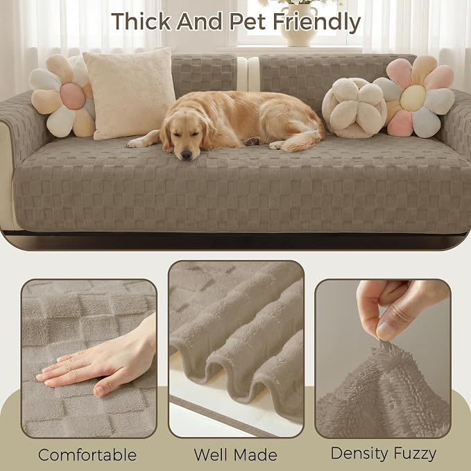 Foxdecor Couch Cover for Dogs Sofa Covers Non Slip Couch Pad Pet Friendly | Pet Couch Covers Washable Sofa Protector, Furniture Cover Couch Seat Protector for Living Room, Brown 30x53 Inch - Image 2