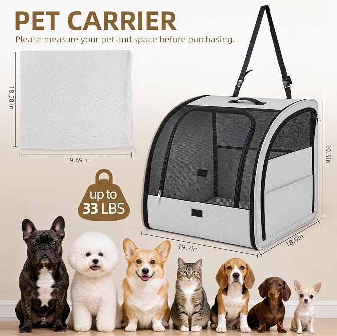 Dog Car Seat for Small Medium Dogs & Cats, Soft-Sided, Gray | Collapsible Pet Travel Carrier, Breathable Mesh, Car Kennel Secured with Seatbelt, Washable Pad, Enclosed Backseat Dog Crate - Image 2