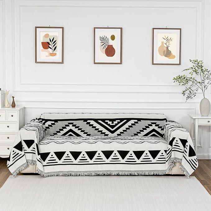 MYSKY HOME Sectional Couch Cover Black Boho Geometric Sofa Covers for Sectional Sofa L Shape Chenille Couch Protector for Dogs Pets Couch Throw Cover Washable Durable for Home Decor, 71" X118" by MYSKYHOME