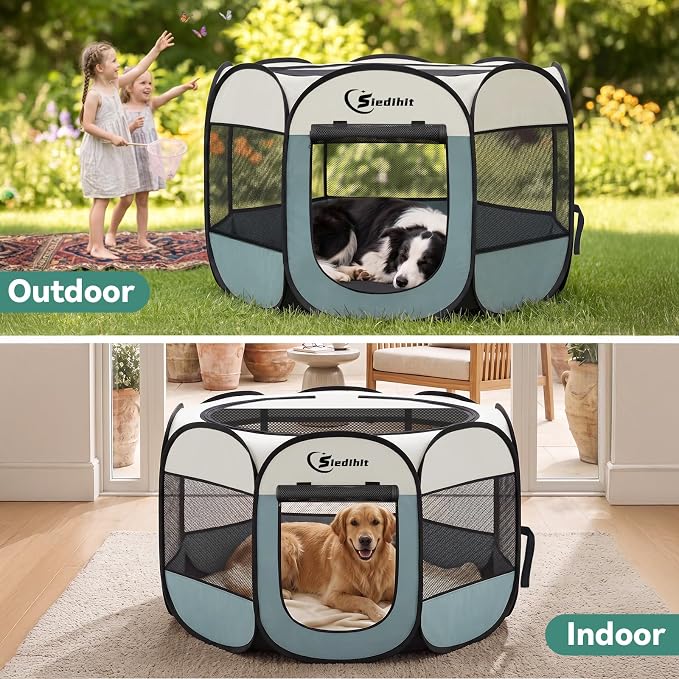 Sieidihit Dog Cat Pet Playpen Puppy Crate Cage Indoor Outdoor, Large Grey | Pet Nursing Enclosure Camping Rest Zone for Recovering Pets New Pet Quarantine Room Portable Pop Up Easy Set up lightweight - Image 3