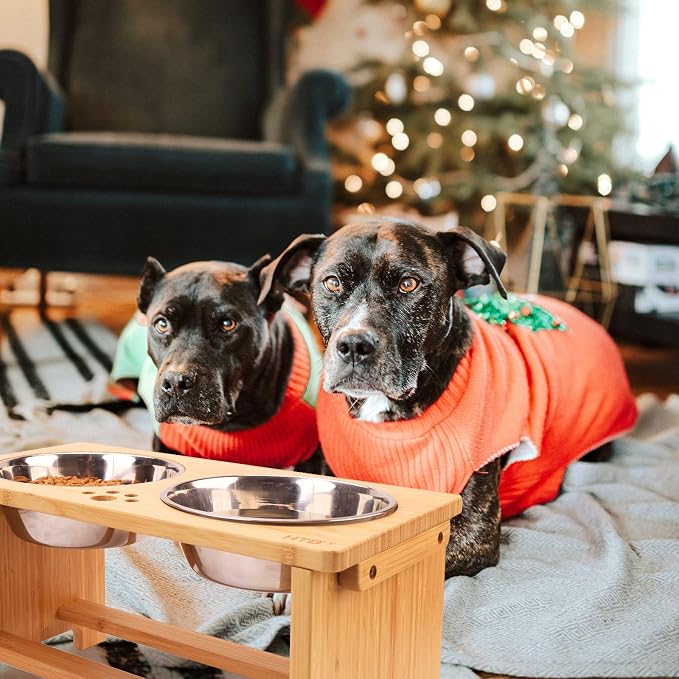 HTB Elevated Dog Bowls,Raised Dog Bowl Stand with 2 Stainless Steel Bowls,Elevated Raised Dog Bowls for Large Medium Small Sized Dogs | Raised Dog Bowl Stand, 10"tall, 48 Oz Bowls, for Large Sized Dogs, Pet-safe, Solid Bamboo - Image 7