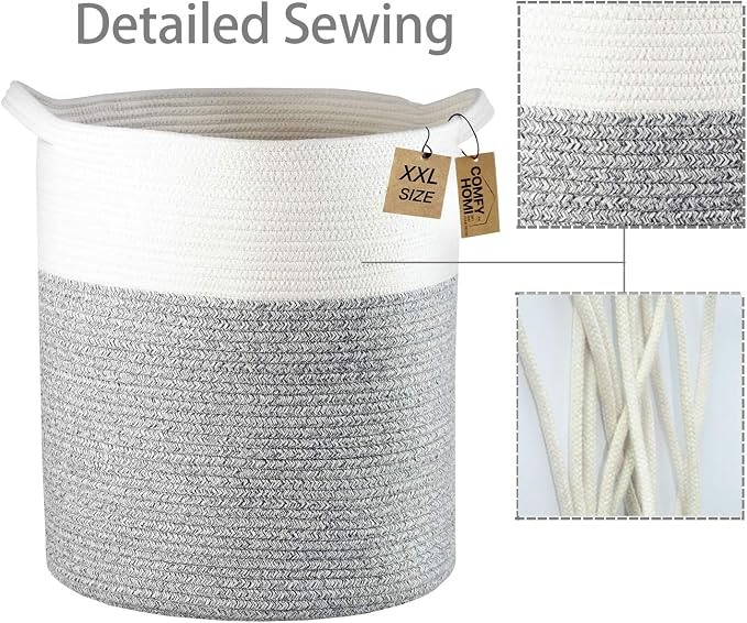 COMFY-HOMI XXXL Large Laundry Basket, Cotton Rope Nursery Woven Basket for Storage, Blanket Baskets Living Room Laundry Hamper, Dog Toy Storage Organizer, Home Decor - Image 5