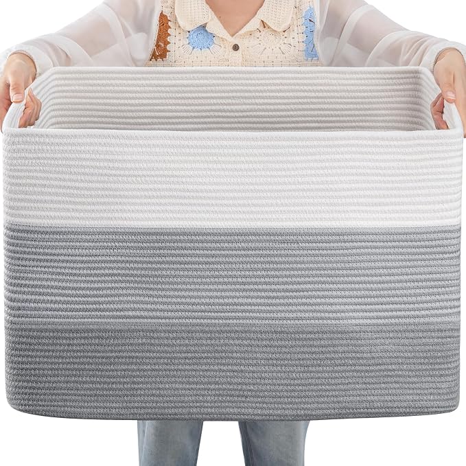 OIAHOMY Blanket Basket Laundry Basket Dog Toy Basket 108L Gradient Grey | Large Storage Basket,Baby Basket,Toy Storage,Woven Rope Basket for Blankets,Blanket Storage for Living Room by MasterofSpaceOptimization