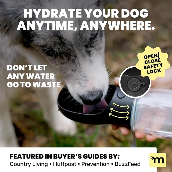 MalsiPree Dog Water Bottle - 19 Oz, Black, BPA-Free - Portable & Lightweight Water Dispenser with Bowl for Dogs - Leak-Proof for Travel, Trail Hiking, Park Visit, Camping & Beach Days - Image 2