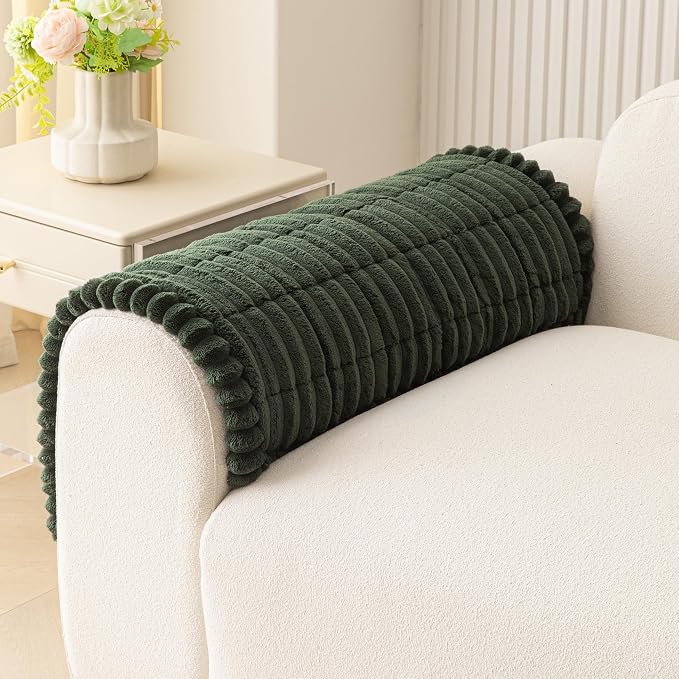 MEETSKY Couch Arm Covers for Dogs, Non Slip Plush Chair Covers Washable | Thick Plush Couch Protector for Chair / Armrest / Backrest, Sofa Slipcovers Against Fur, Dirt, Moss Green, 27.6" x 27.6" by MEETSKY