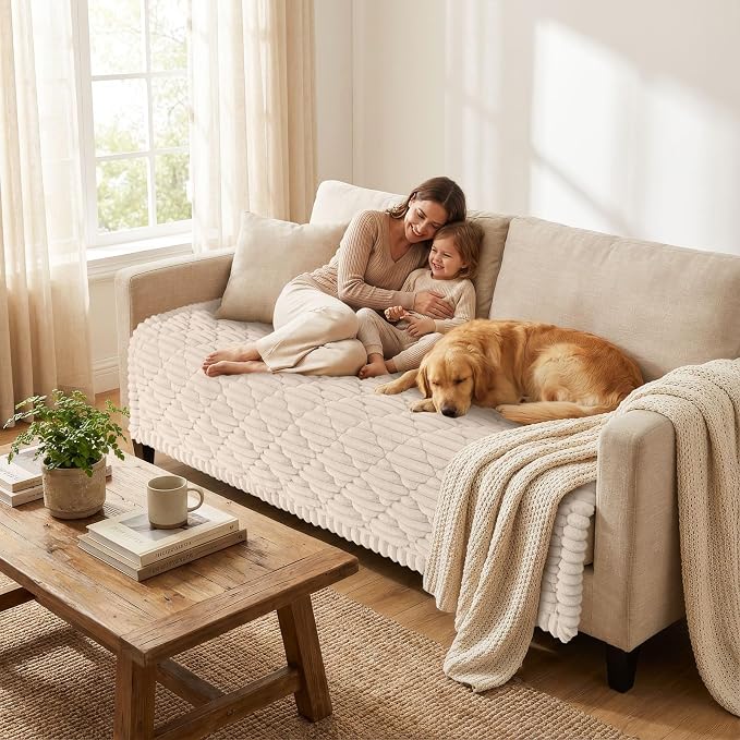 Smiry Couch Cover for Dogs Washable, Non Slip Fuzzy Pet Sofa Protector | Soft Thick Furniture Cover for Sofa, Loveseat and Sectional, Scratch & Pet Hair Resistant (Apricot, 43" x 63") - Image 2