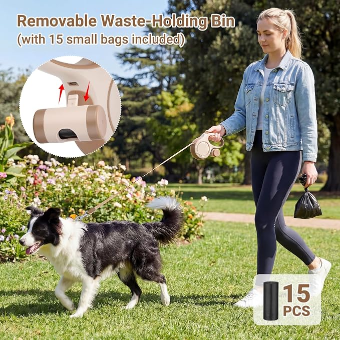 Segarty 16 Ft Retractable Leash with Detachable Poop Bag Holder for Walking, 5m Dog Leash for Small Medium Pet up to 66Lbs, 360°Tangle-Free Dog Lead with Anti-Slip Handle & One-Handed Brake Pause Lock - Image 6