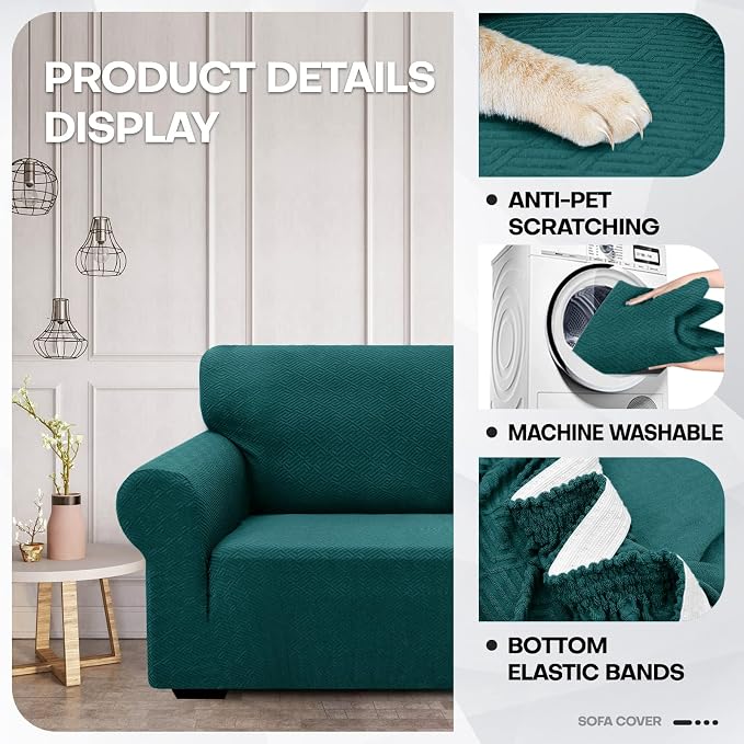 ZNSAYOTX 1 Piece Jacquard Chair Slipcovers for Living Room High Stretch Chair Covers with Arms Anti Slip Pets Friendly Couch Sofa Armchair Cover Furniture Protector (Small, New Pattern Blackish Green) - Image 3