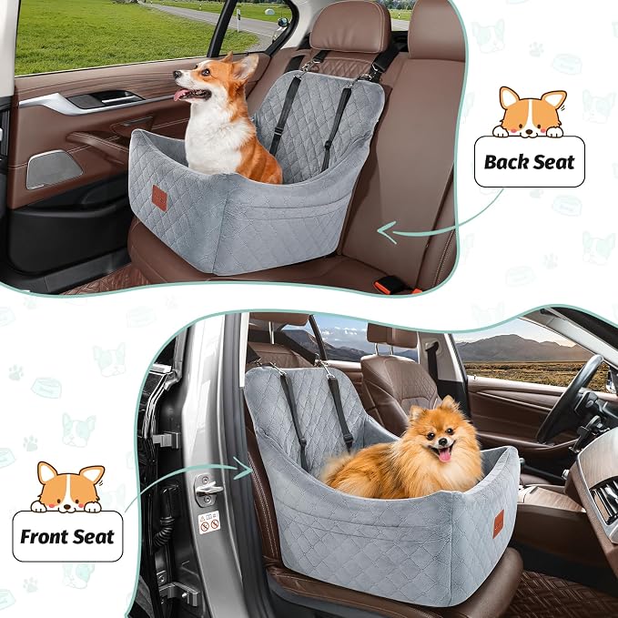 Lealchum Dog Car Seat for Medium Dogs Up to 40lbs,Fully Detachable and Washable,Easy to Install with Adjustable Straps,Anti-Slip Base Travel Car Bed for Pets,2 Side Pockets(Grey,Medium) - Image 6