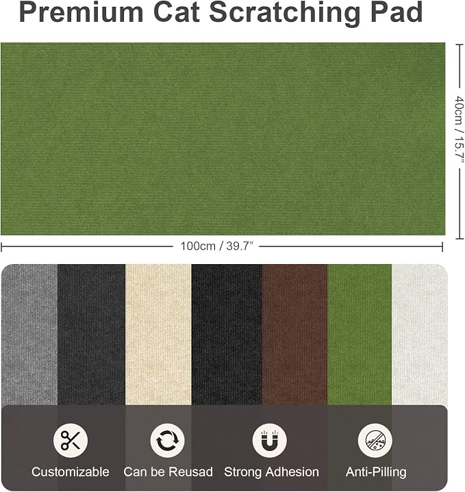 Cat Scratcher, 39.7x15.7” Cat Scratch Furniture Protector | Trimmable, No-Shedding Cat Scratch Pad with Self-Adhesive Backing for Climbing, Protects Walls, Carpet and Couch, Green - Image 2