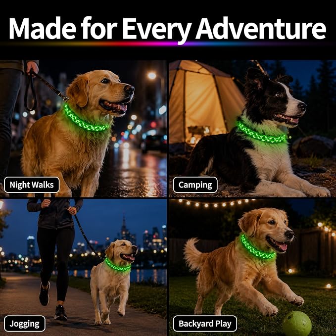 Rechargeable LED Dog Collar for Night Walking, Embroidered Rope Light | The LED light is visible from 360 degrees, anti-loss and enhancing outdoor walking safety(Small Green) - Image 6