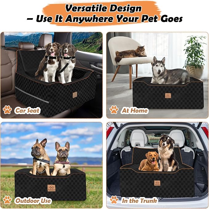 Large Dog Car Seat for Back Seat – Removable Dog Booster Seat & Washable Pet Car Seat for Medium & 2 Small Dogs up to 60lbs – Safety Straps & Storage Pocket – Travel & Home Use (Black) - Image 5