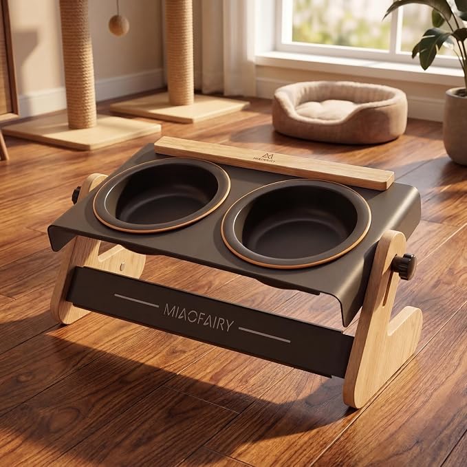 Elevated Cat Bowls 6.8oz x2, Adjustable Raised Cat Bowl Stand, Ceramic Cat Food and Water Bowl Set for Cats and Small Dogs by Unknown