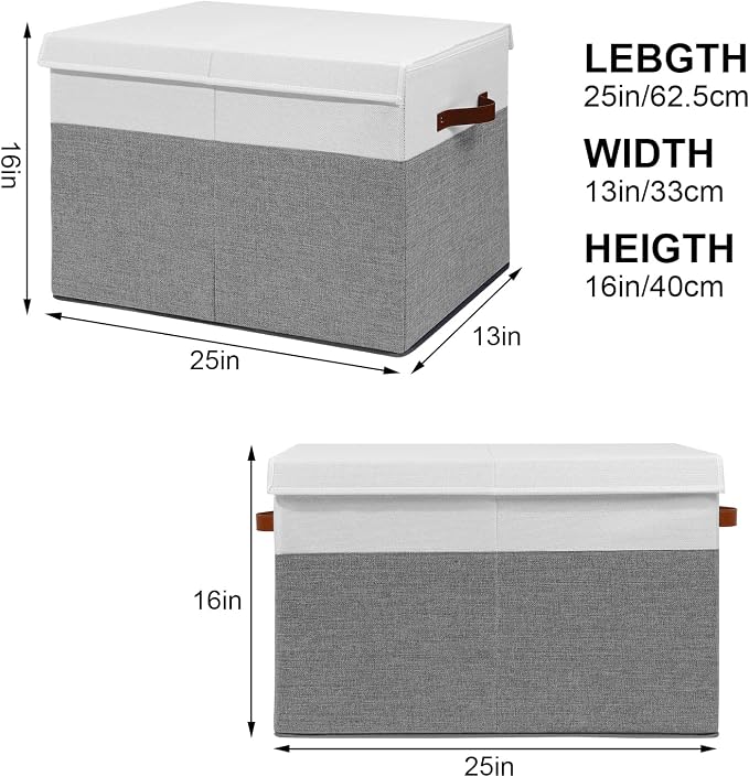 Large Toy Storage Box with Lid, Toy Chest Bin Boxes Basket with Dividers | Sturdy Toy Organizer Bin for Kids, Boys, Girls, Nursery, Living Room, Bedroom, Playroom 25"x13" x16" (Grey and White) - Image 5