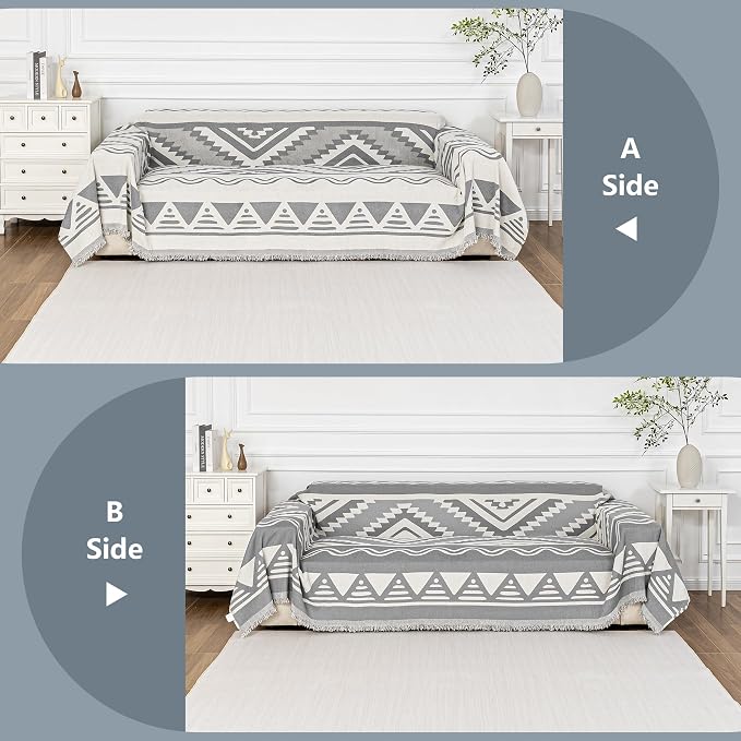 MYSKY HOME Boho Couch Cover for Dogs Washable Grey Rhombic Couch Sofa Protector for Loveseat Sofa with Pets Friendly Chenille Geometric Sofa Covers Soft Durable Farmhouse Sofa Slipcovers, 71" X102" - Image 3