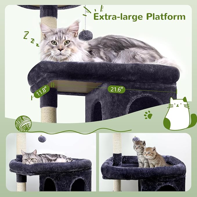 Globlazer Heavy Duty Cat Trees for Large Cats, Sturdy 72in Maine Coon Cat Tree for Large Cats 20 lbs+ Heavy Duty Cat Tower for Adult Biggest Cat with 6 Scratching Posts, Hammock, S72, Dark Gray - Image 3