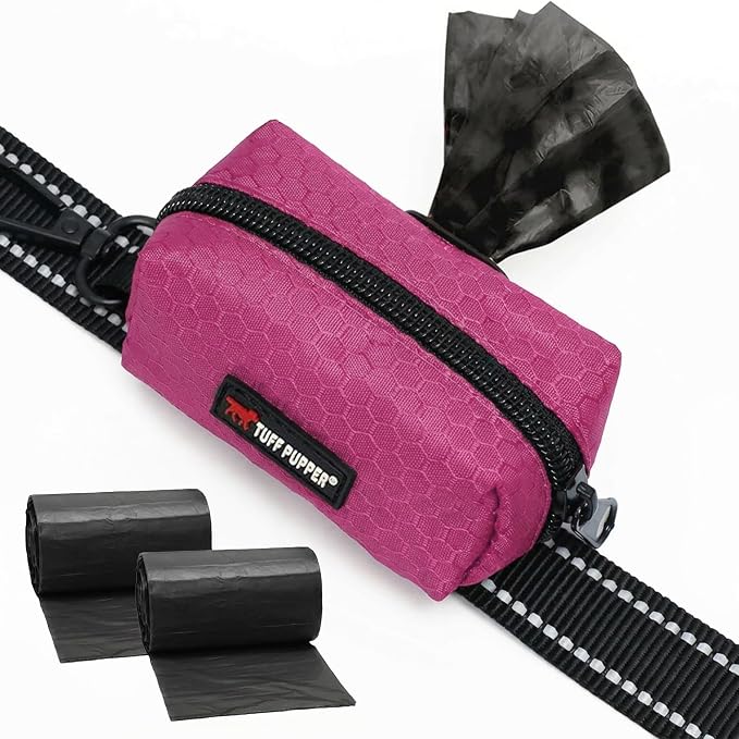 Tuff Pupper Dog Poop Bag Holder | Works with Any Dog Leash | Zippered Waste Bag Dispenser | Waterproof with Rust-Proof Clip | Convenient Lightweight Design | Includes 2 Rolls of Leak-Proof Bags by TuffPupper