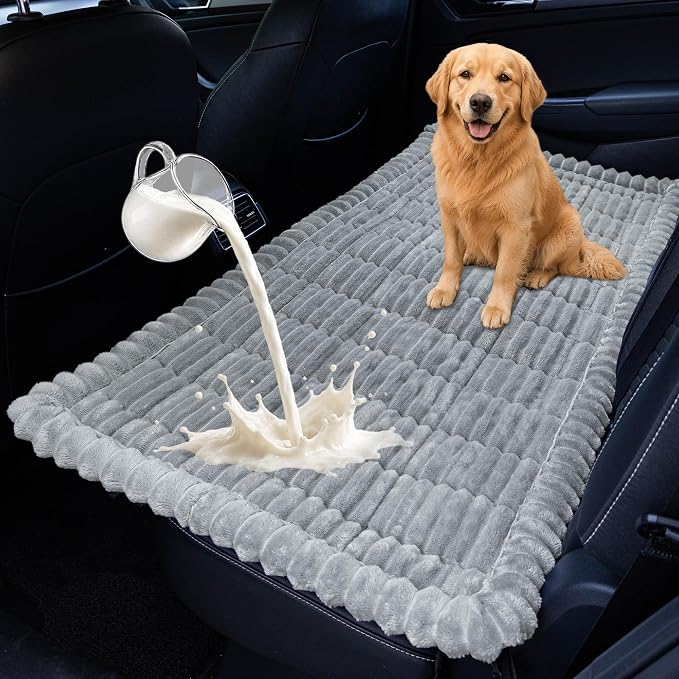 Dog Car Seat Waterproof Bed Cover Back Seat Light Grey 23.6”x51” | Nonslip Soft Comfortabl Pet Bed Mat Car Blanket for Travel Backseat Extender Seat Covers Dog Bed for Cars Trucks and SUVs by CoSofSLIP
