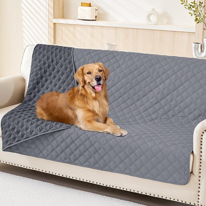 Smiry Waterproof Reversible Pet Couch Covers for Dogs | Pet Friendly, Soft Fabric, Washable Sofa Furniture Protector for Dogs Cat Kids, Checkered (52"x82", Grey/Dark Grey) by Smiry