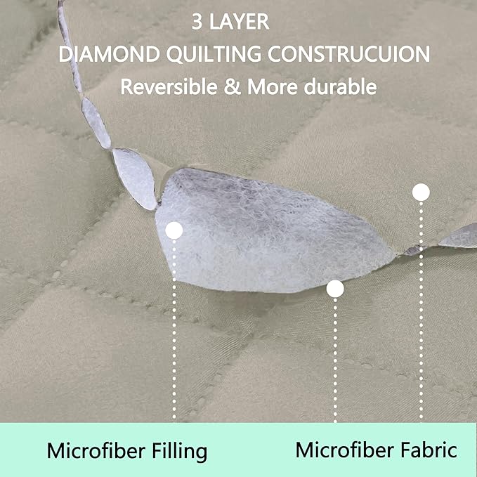 Reversible Couch Cover for 3 Cushion, Sofa, Beige/Beige | Couch Cover for Sofa, Pet Friendly Water Repellent Couch Sofa Cover, Washable Furniture Protector with Elastic Straps - Image 3