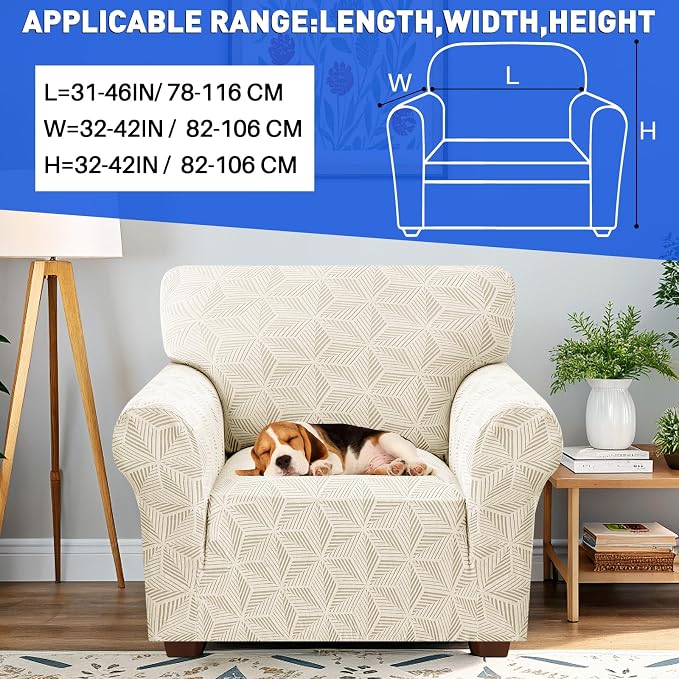 YEMYHOM 1 Piece Stretch Chair Sofa Slipcovers Couch Covers for 1 Seat, Jacquard Armchair Covers with Non-Slip Elastic Bottom, Thickened Furniture Protector for Dogs Pets kids (Small, Beige） - Image 3