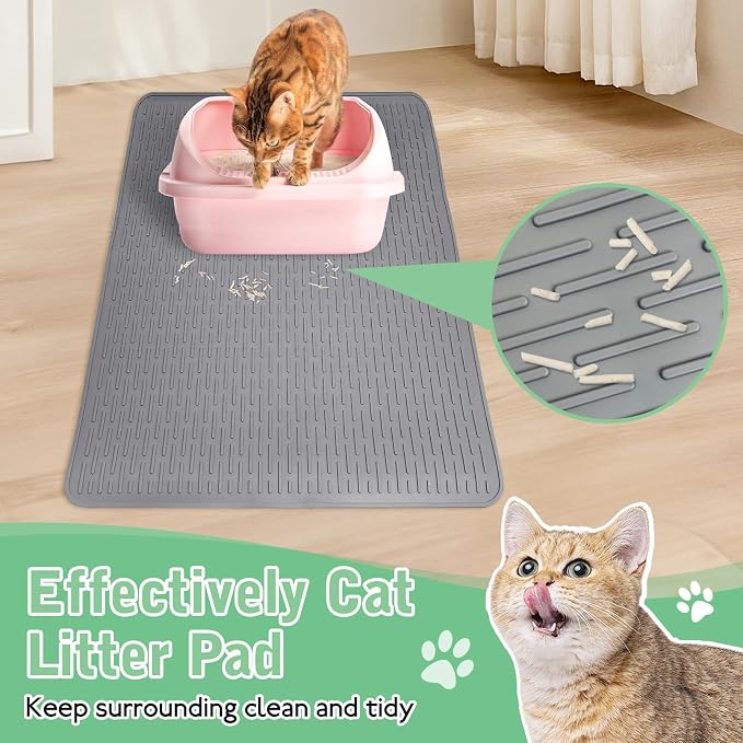 Cat Litter Mat 36" x 20" Waterproof Rubber Litter Box Mat Non-Slip & Soft Litter Trapping Mat Easy to Clean Kitty Litter Mat for Indoor Floor (Large) - Image 3