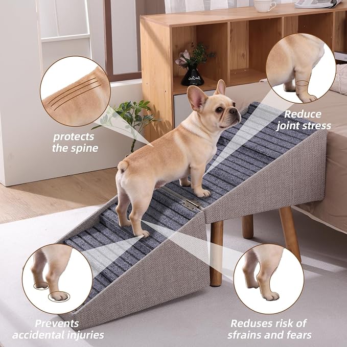 Dog Stairs for Small Dogs, 2-in-1 Pet Steps & Ottoman | Foldable Dog ramp for Couch, Non-Slip Wooden Pet ramp for Puppy Senior Injured Dogs (Light Brown, XXL(21.06H)) - Image 4