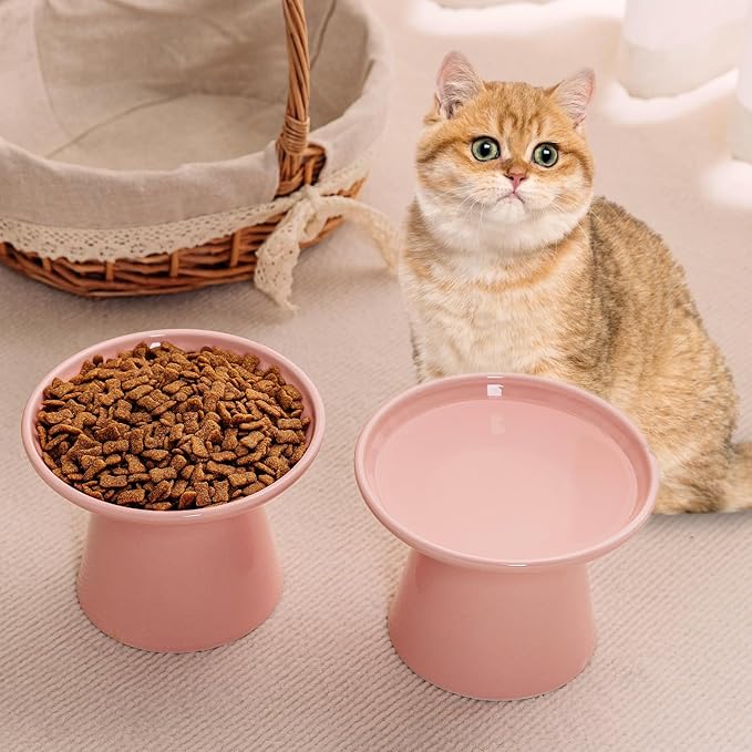 Ceramic Elevated Cat Bowls - 6.2 Inch Extra Wide Raised Cat Food and Water Bowl Set for Indoor Cats, Whisker-Friendly Ceramic Cat Dish for Elder Big Cats & Small Dogs,Pink,4 Pack - Image 5