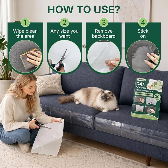 Cat Scratch Furniture Protector No Pins Self Adhesive, 20 Pack | Couch Guard, No Pins Design, Self Adhesive, Scratch Protection - Image 5