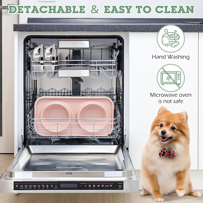 BNOSDM Double Dog Food Bowls Stainless Steel Dog Food and Water Bowls with Non-Spill Plastic Mat Pet Cat Feeder Bowl Set for Puppy Cats Kitten Small Medium Dogs Pink - Image 5