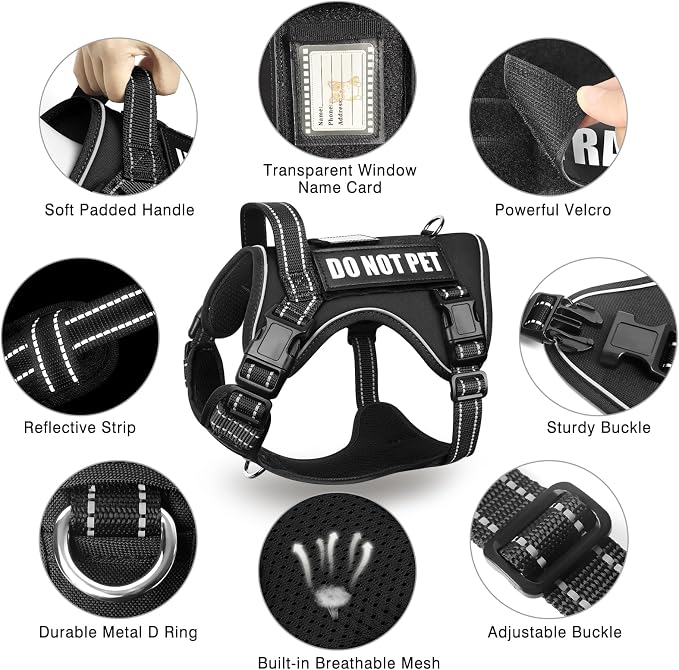 Tactical Dog Harness and Leash Set for Large Dogs+10 Dog Patches | Heavy Duty No Pull Service Dog Vest with Dog Seat Belt,Padded Handles,Adjustable Reflective for Training Hiking Black L - Image 6