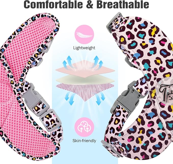 Pawaboo Small Dog Harness and Leash Set, Puppy Harness X-Frame Adjustable | Dog Vest Harness for Small Medium Sized Dogs No Pull No Choke, Soft Breathable Pet Harness for Outing, M, Light Pink Leopard - Image 5