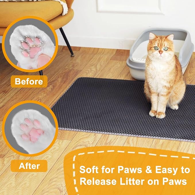 Cat Litter Mat Litter Trapping Mats, 25"x16" Cat Litter box Mat for Floor, 2 Layer Honeycomb Pet Litterbox Matt Catcher Rug, Waterproof Urine Proof, Non-Slip, Soft, Clean Easily, Small - Image 6