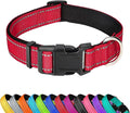 Reflective Dog Collar, Adjustable Soft Neoprene Padded Nylon Pet Collars with Buckle for Medium Dogs,M, Red | Breathable Nylon for Medium Dogs,Tear-Resistant Webbing,Chafe‑Free on Walks and Hikes,Metal D-Ring,Night Safety by PWOD